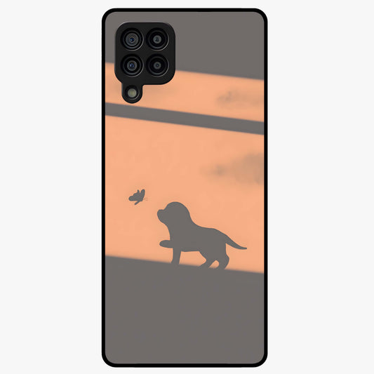 Puppy Shadow Art Glass Case showing flat back view with cute puppy shadow style artwork and glossy glass finish.