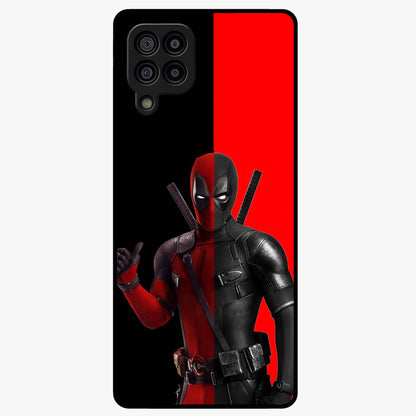 Red & Black Deadpool Theme Glass Case showing flat back view with bold comic inspired artwork and glossy glass finish.