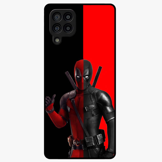 Red & Black Deadpool Theme Glass Case showing flat back view with bold comic inspired artwork and glossy glass finish.