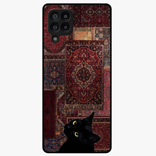 Regal Magic Cat Apple Glass Case showing flat back view with magical cat artwork holding apple and glossy glass finish.