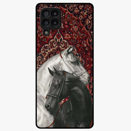 Regal Stallion Tapestry Glass Case showing flat back view with majestic horse tapestry artwork and glossy glass finish.