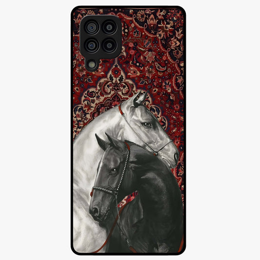 Regal Stallion Tapestry Glass Case showing flat back view with majestic horse tapestry artwork and glossy glass finish.