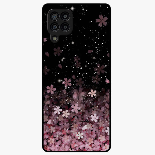 Small Starry Flowers Glass Case showing flat back view with delicate starry floral artwork and glossy glass finish.