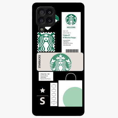 Starbucks Mocha Glass Case showing flat back view with coffee inspired artwork and glossy glass finish.