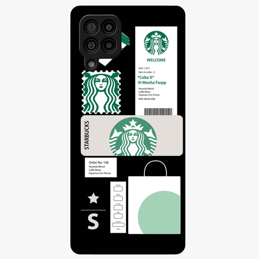 Starbucks Mocha Glass Case showing flat back view with coffee inspired artwork and glossy glass finish.