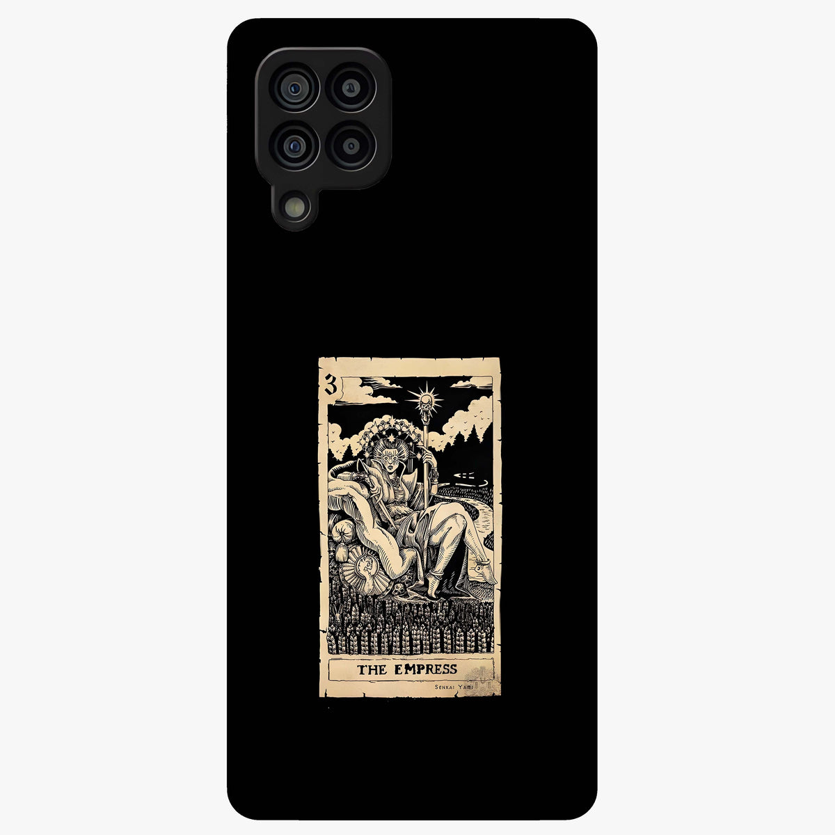 The Empress Glass Case showing flat back view with regal feminine artwork and glossy glass finish.