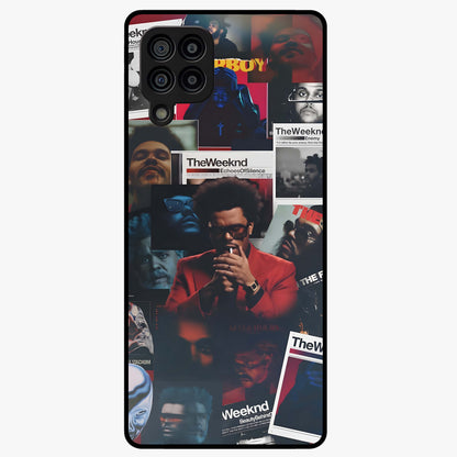 The Weeknd Glass Case showing flat back view with music inspired artistic portrait artwork and glossy glass finish.