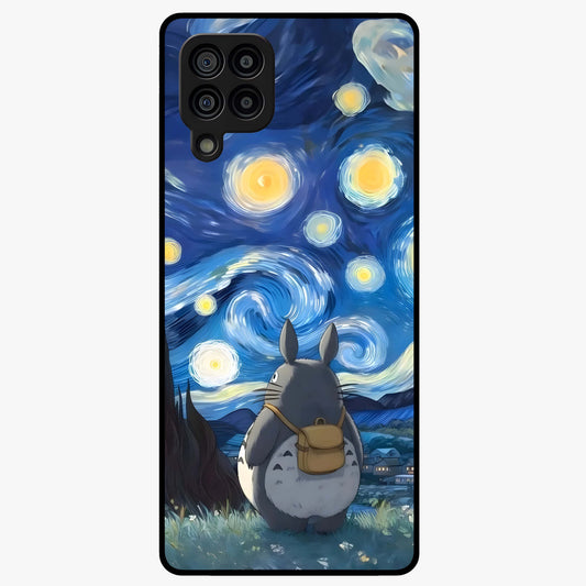 Totoro In Van Gogh Art Glass Case showing flat back view with whimsical character artwork inspired by Van Gogh style and glossy glass finish.