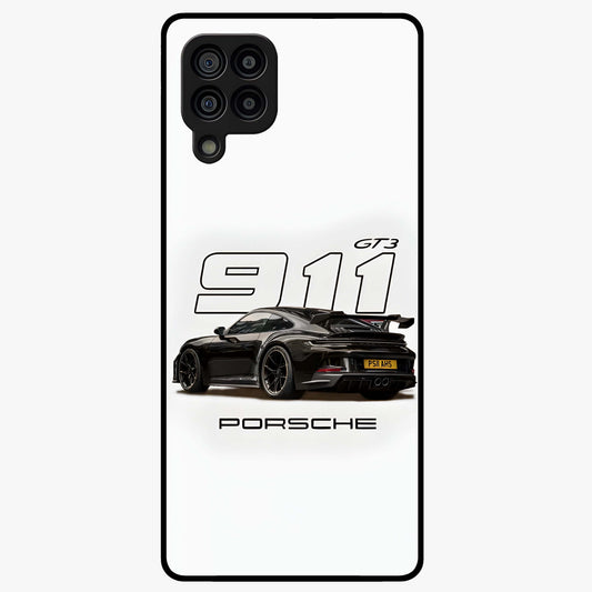 Turbo Legacy Icon Glass Case showing flat back view with iconic sports car inspired artwork and glossy glass finish.