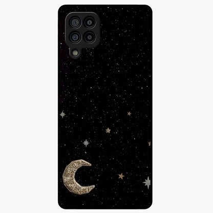 Twinkle Star With Half Moon Glass Case showing flat back view with star and half moon artwork and glossy glass finish.
