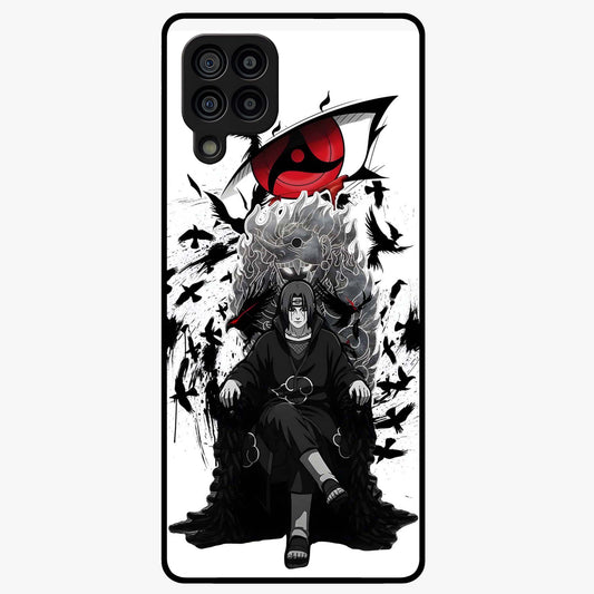Uchiha Shadow Throne Glass Case showing flat back view with cosmic underwater themed artwork and glossy glass finish.