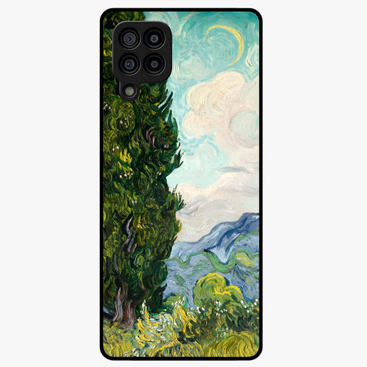 Van Gogh Vintage Art Glass Case showing flat back view with vintage painterly artwork inspired by Van Gogh style and glossy glass finish.