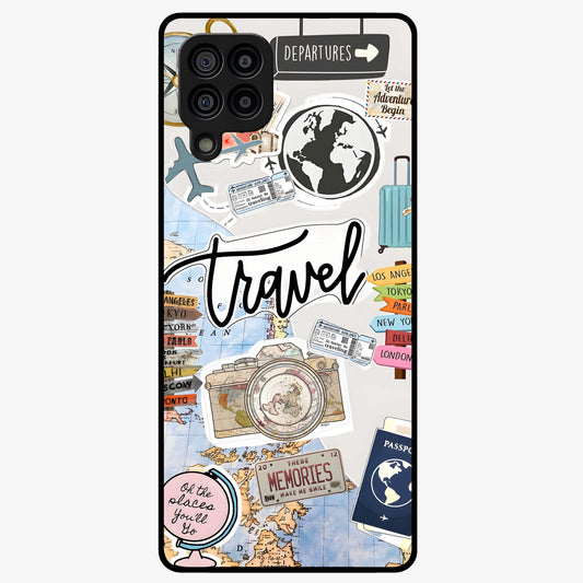 Wanderlust Journal Glass Case showing flat back view with travel inspired artwork and glossy glass finish.