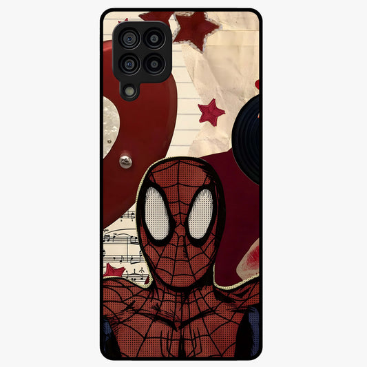 Web Warrior Vibes Glass Case showing flat back view with superhero inspired web themed artwork and glossy glass finish.