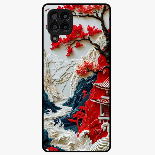 Whispers Of Sakura Waves Glass Case showing flat back view with cherry blossom wave artwork and glossy glass finish.