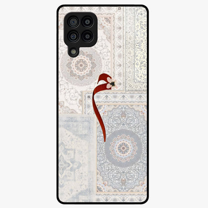 White Aesthetic Bow Glass Case showing flat back view with minimal bow artwork and glossy glass finish.