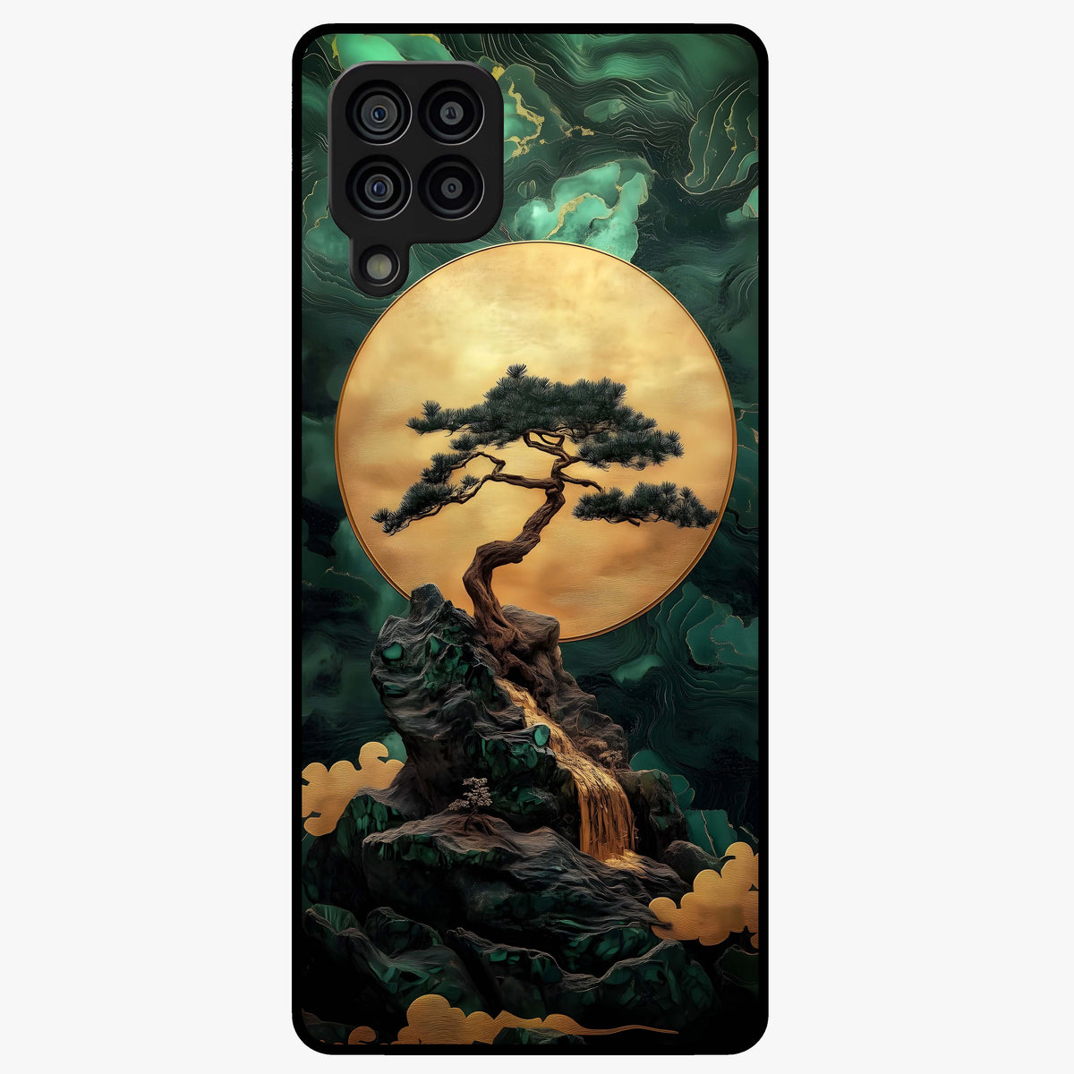 Zen Moon Rise Glass Case showing flat back view with calm moonrise artwork and glossy glass finish.