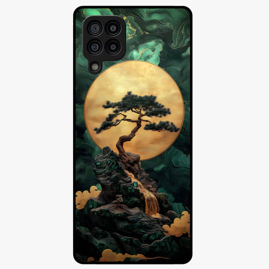 Zen Moon Rise Glass Case showing flat back view with calm moonrise artwork and glossy glass finish.