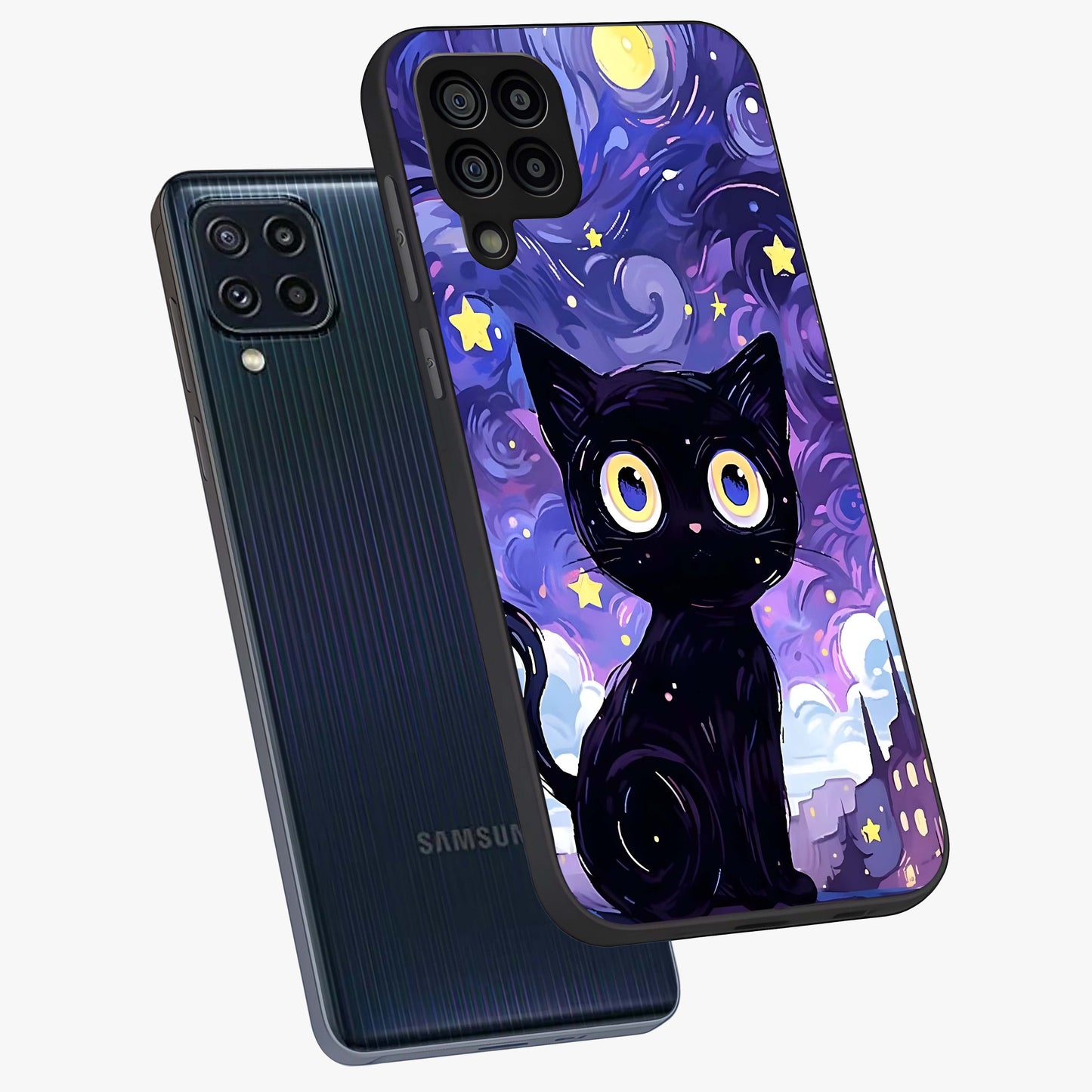 Abstract Cat Art Glass Case displayed in angled mockup highlighting modern abstract cat artwork and sleek glass surface.
