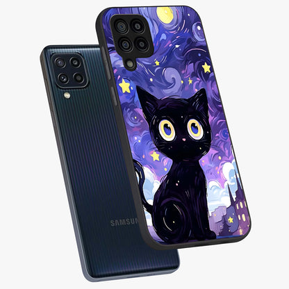 Abstract Cat Art Glass Case displayed in angled mockup highlighting modern abstract cat artwork and sleek glass surface.