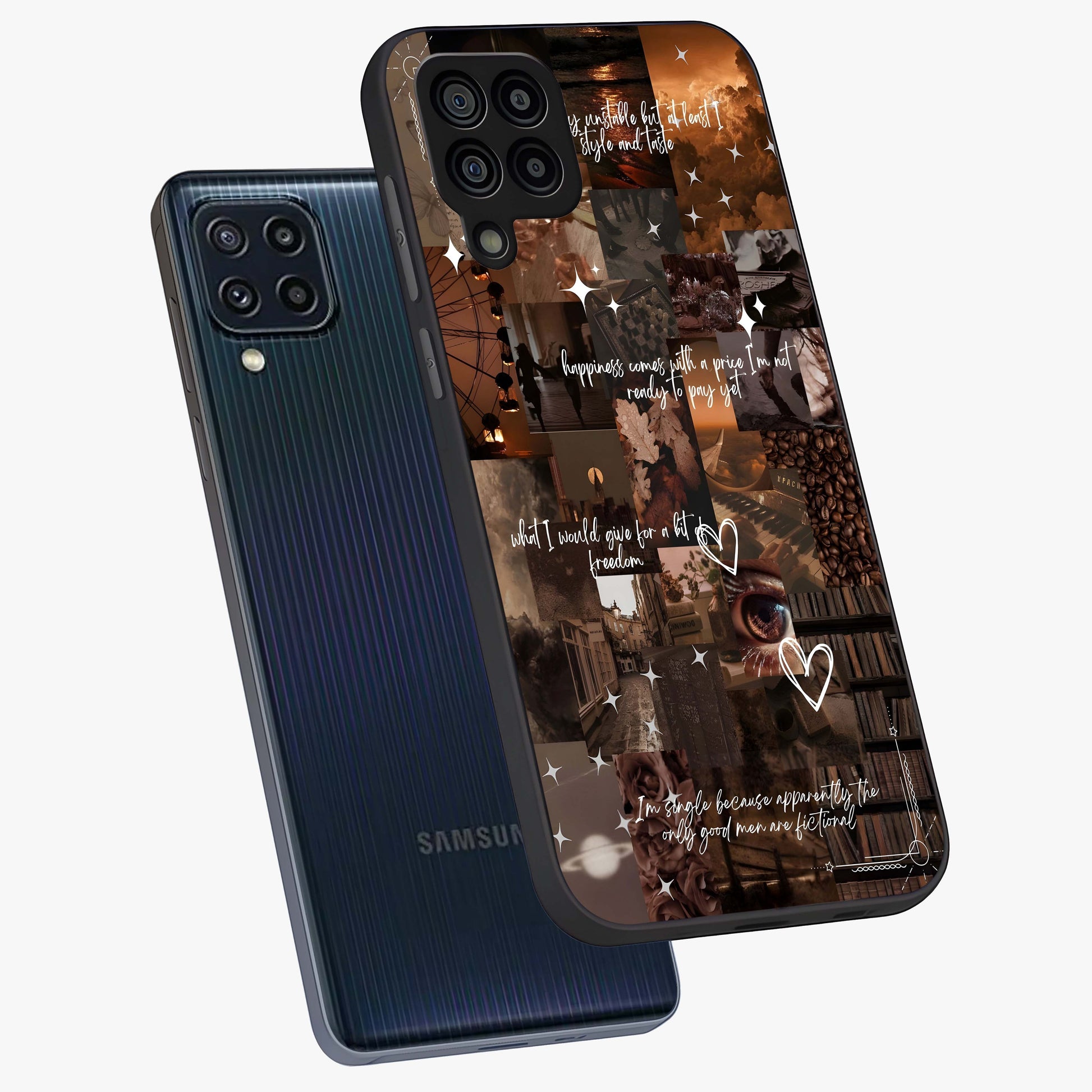 Bittersweet Aesthetic Chaos Glass Case displayed in angled mockup highlighting expressive abstract artwork and edgy aesthetic theme.