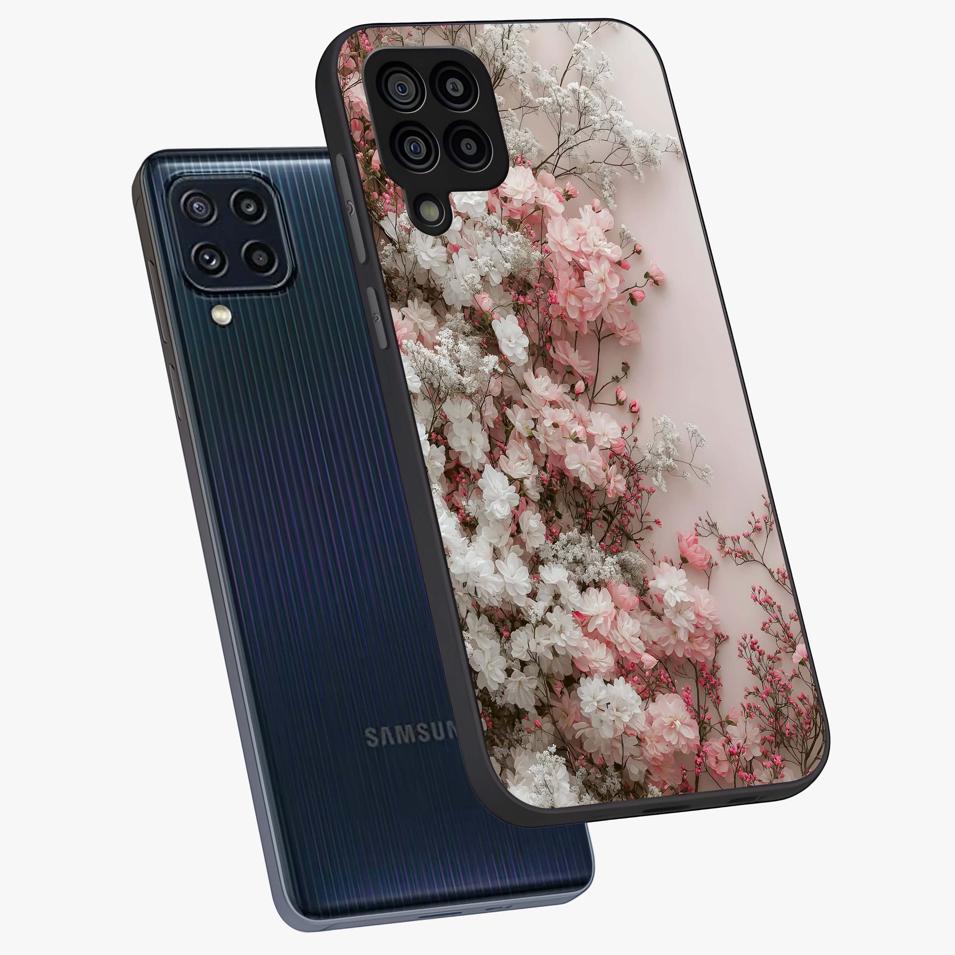 Blush Blossom Cloud Glass Case displayed in angled mockup highlighting soft cloud and blossom design with pastel aesthetic.