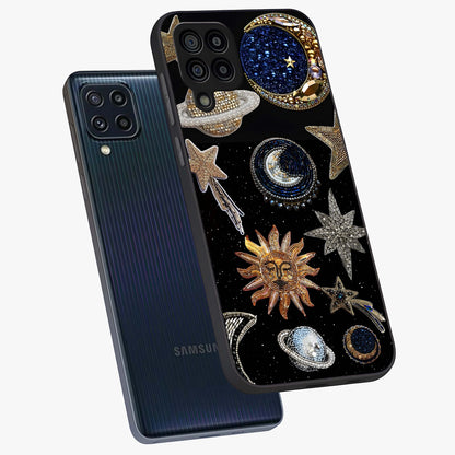 Celestial Gem Constellations Glass Case displayed in angled mockup highlighting gemstone inspired constellation design.