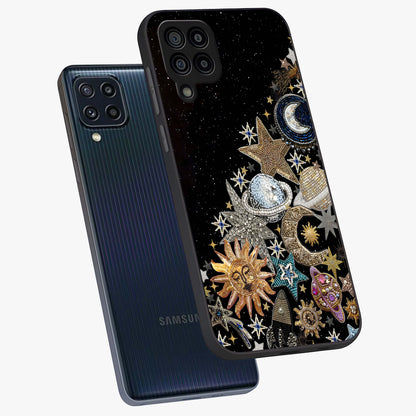 Cosmic Sparkle Dreams Glass Case displayed in angled mockup highlighting dreamy star sparkle design with celestial aesthetic.