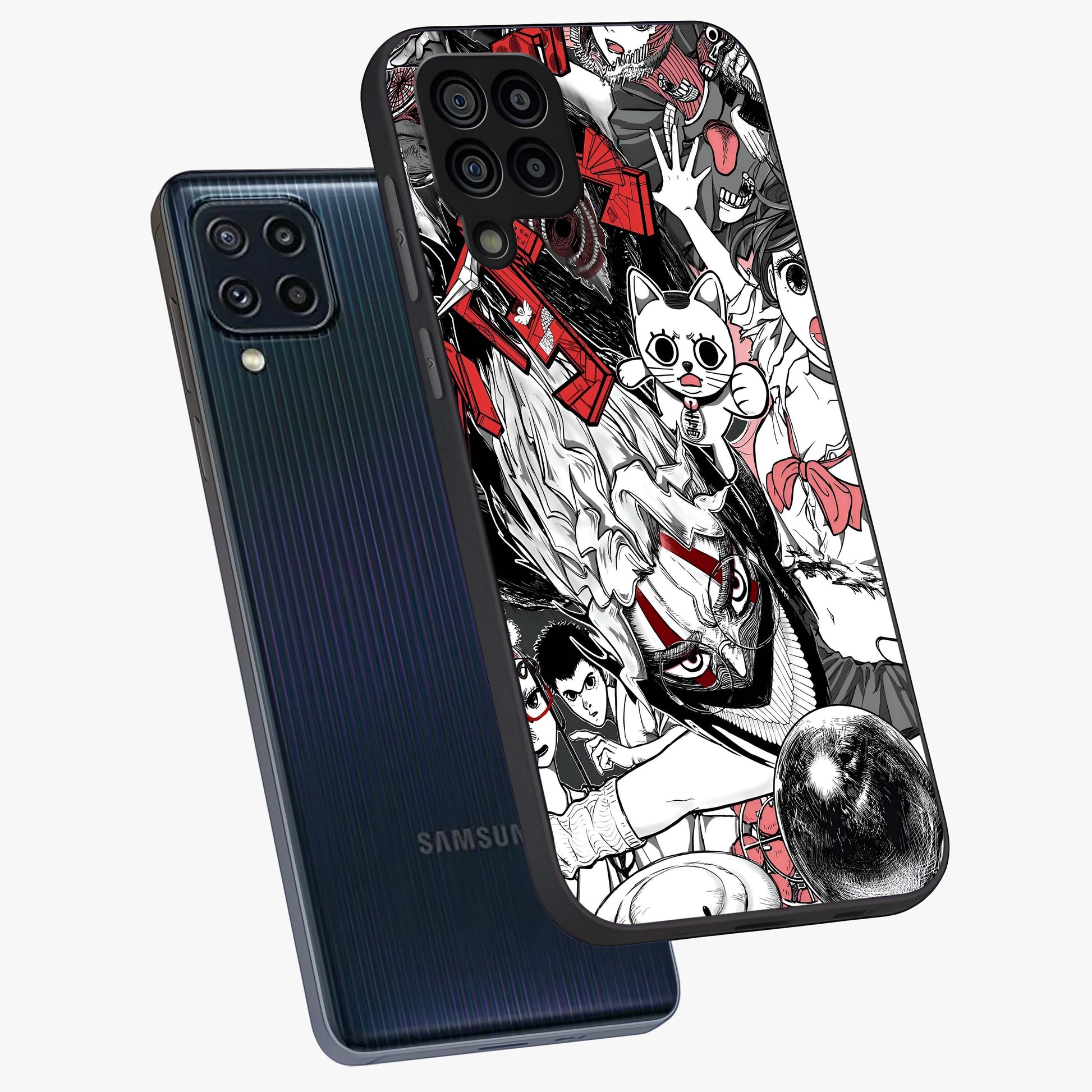 Crimson Chaos Panel Glass Case displayed in angled mockup highlighting chaotic panel style design with modern graphic theme.