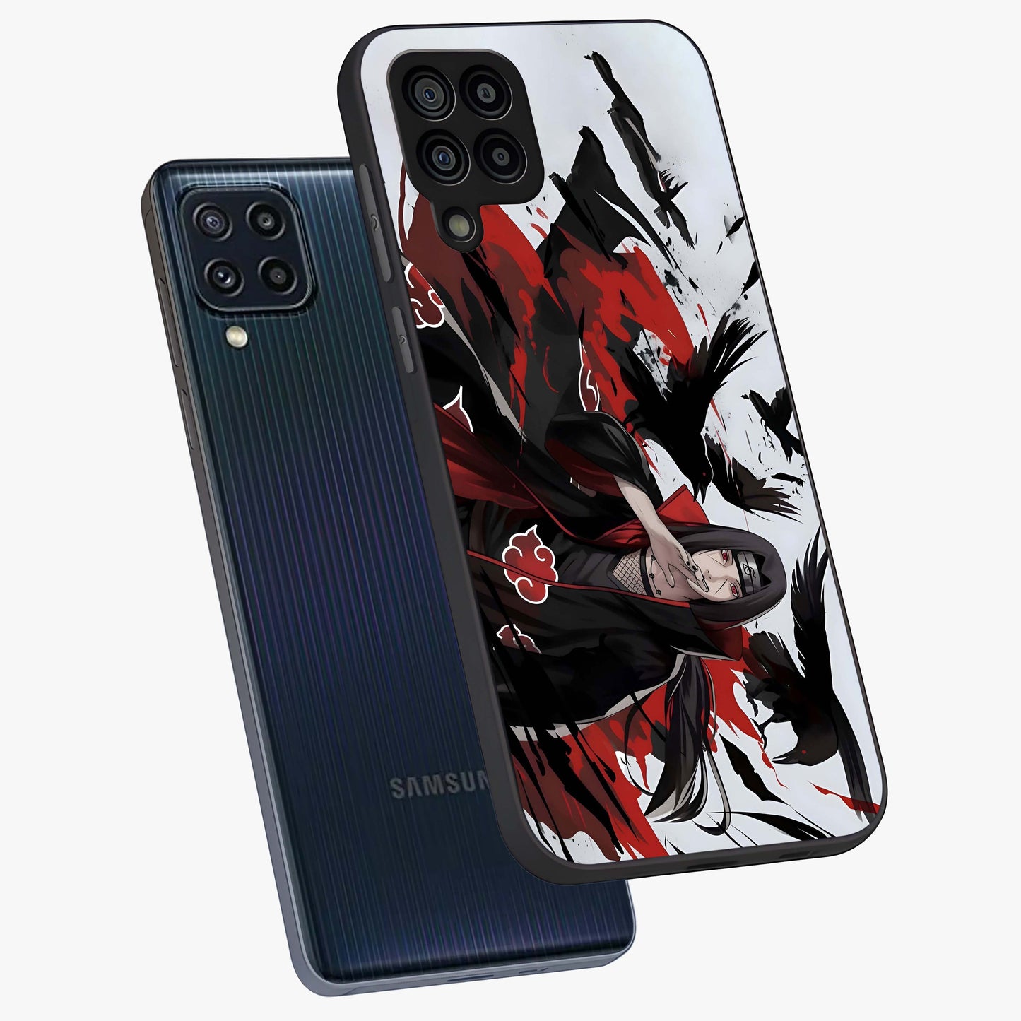 Crimson Crow Illusion Glass Case displayed in angled mockup highlighting mysterious crow graphic with dark aesthetic style.