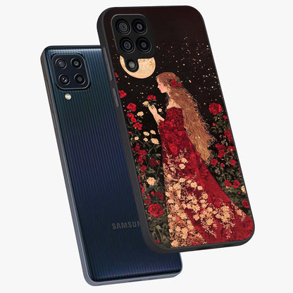 Crimson Dreams Glass Case displayed in angled mockup highlighting soft crimson aesthetic design with artistic theme.