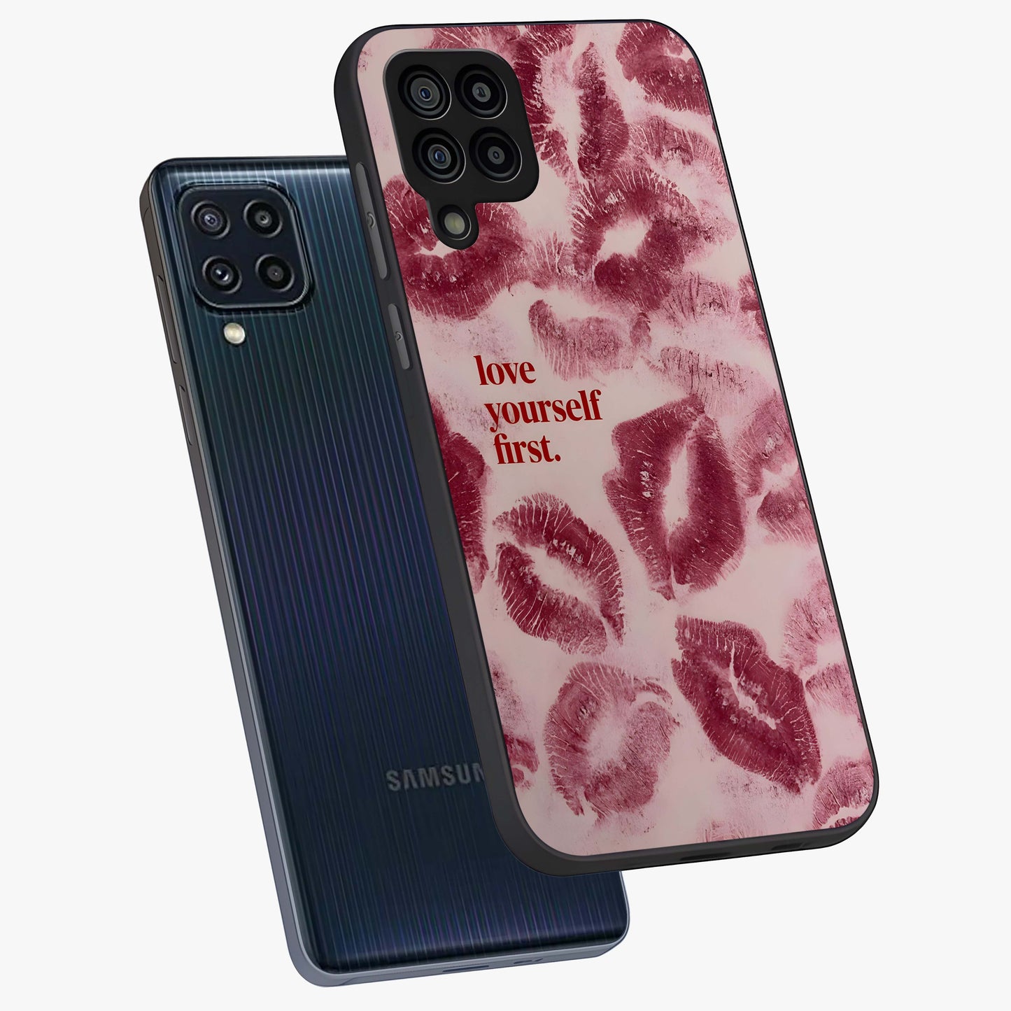 Crimson Kiss Love Glass Case displayed in angled mockup highlighting bold love inspired design with modern aesthetic style.