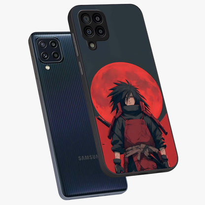 Crimson Moon Warlord Glass Case displayed in angled mockup highlighting dramatic crimson moon design with fantasy aesthetic.