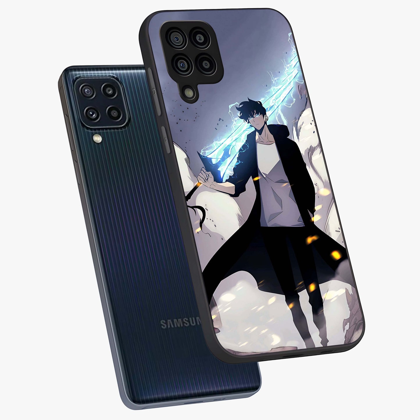 Dark Lightning Anime Warrior Glass Case displayed in angled mockup highlighting powerful lightning themed anime illustration.