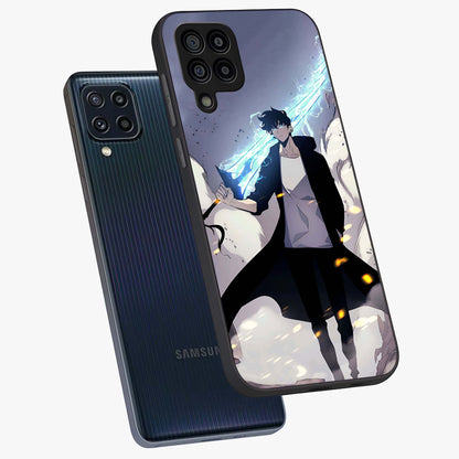 Dark Lightning Anime Warrior Glass Case displayed in angled mockup highlighting powerful lightning themed anime illustration.