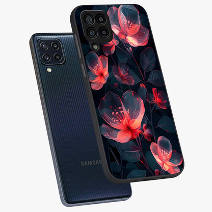 Dark Shade of Flower Glass Case displayed in angled mockup highlighting moody floral illustration with aesthetic dark tones.