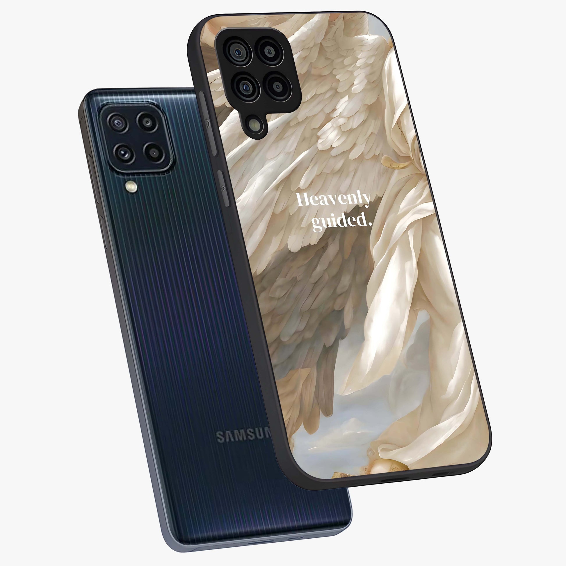 Divine Winged Grace Glass Case displayed in angled mockup highlighting graceful wing design with divine aesthetic style.
