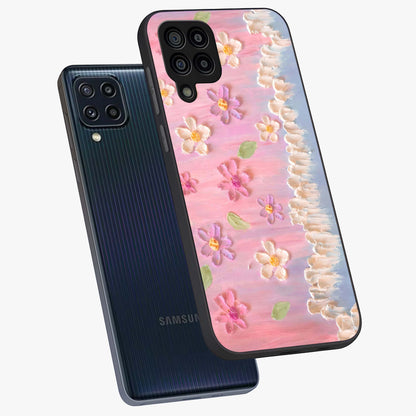 Dreamy Painted Garden Glass Case displayed in angled mockup highlighting colorful garden illustration with dreamy aesthetic style.