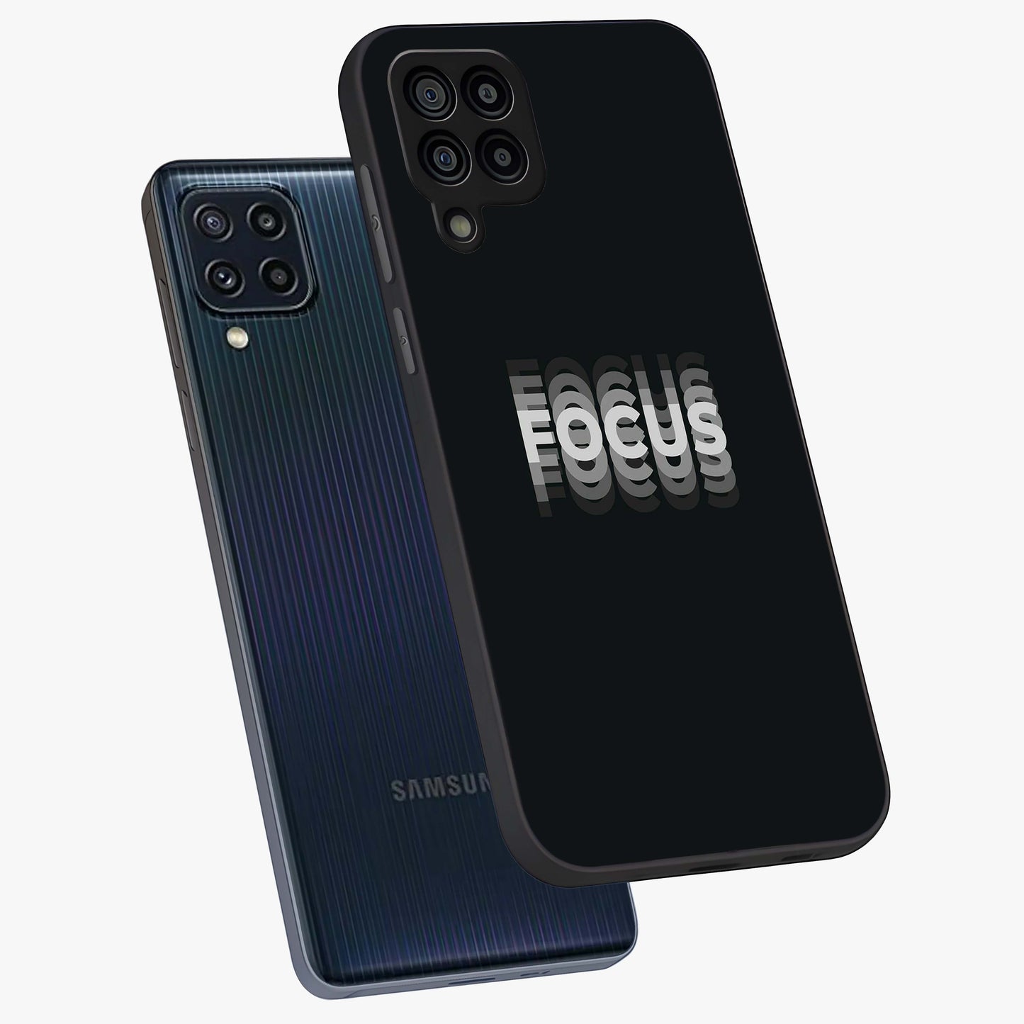 Focus Mode On Glass Case displayed in angled mockup highlighting clean minimal text artwork with modern aesthetic style.