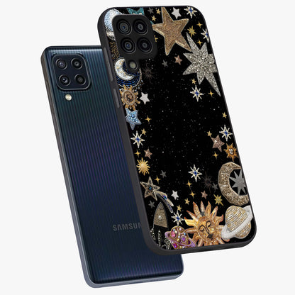 Galactic Jewel Stars Glass Case displayed in angled mockup highlighting shining celestial star design with cosmic aesthetic style.