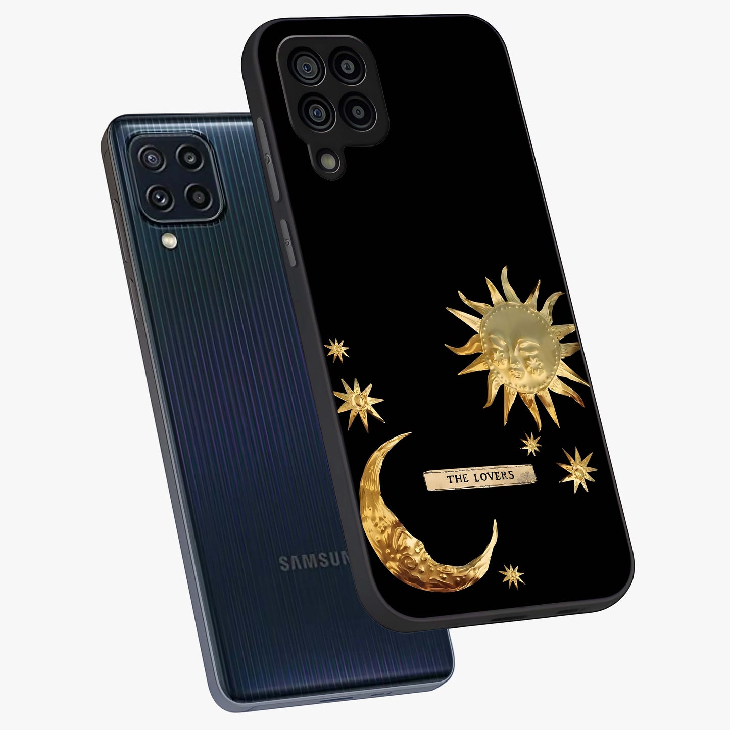 Gold Sun Blush Glass Case displayed in angled mockup highlighting radiant sun design with warm golden aesthetic.