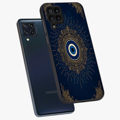 Golden Celestial Charm Glass Case displayed in angled mockup highlighting sparkling cosmic charm design with celestial aesthetic.