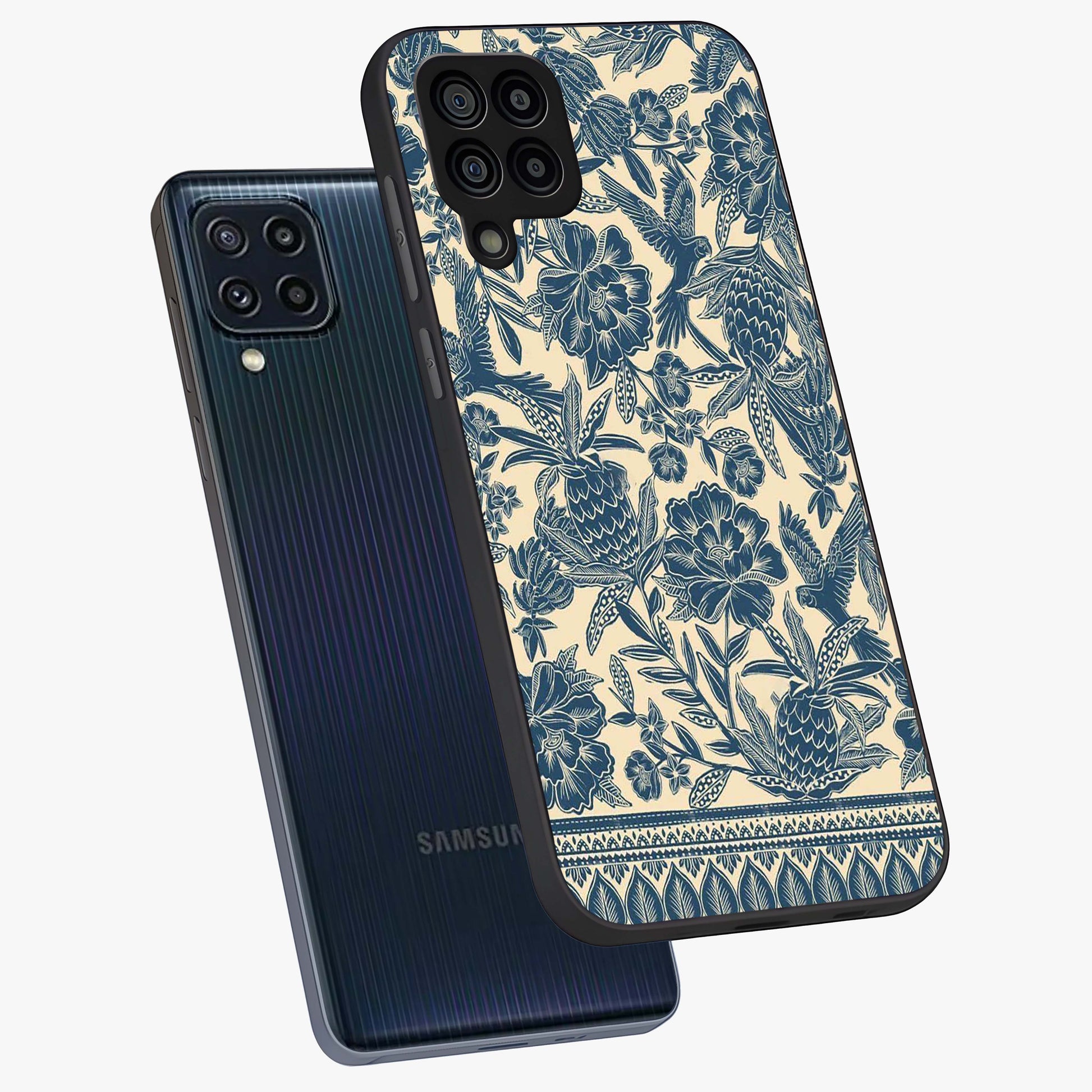 Heirloom Wild Bloom Glass Case displayed in angled mockup highlighting botanical bloom design with classic aesthetic style.