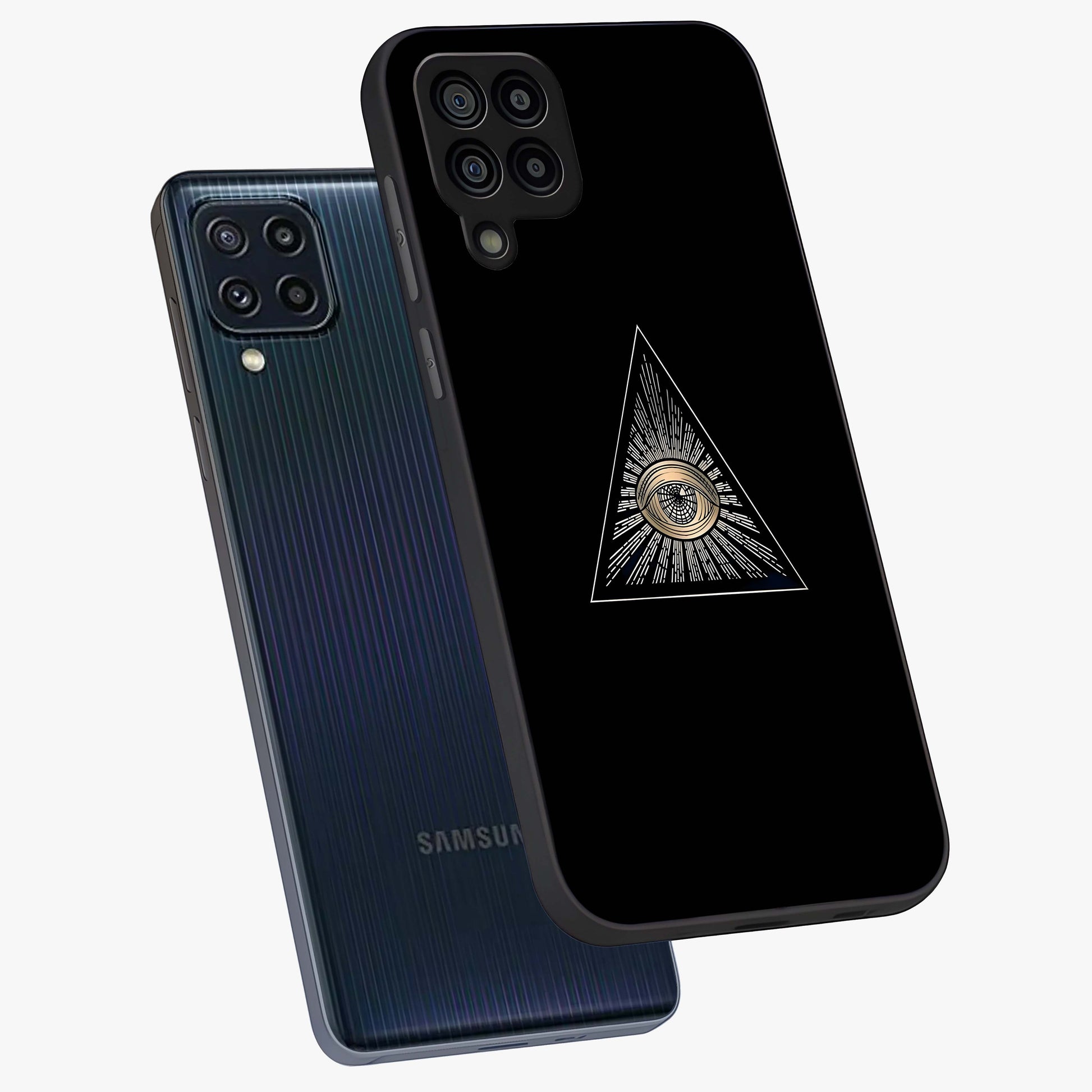 Illuminati Evil Glass Case displayed in angled mockup highlighting dark occult inspired design with bold aesthetic style.