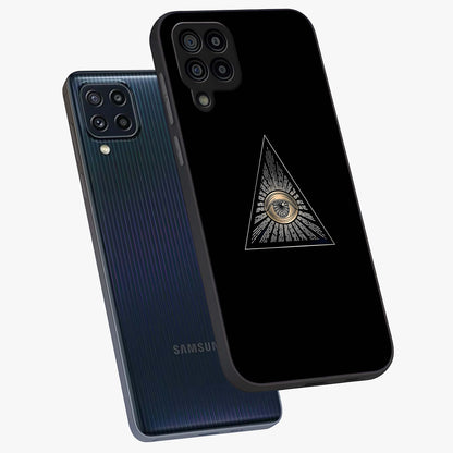 Illuminati Evil Glass Case displayed in angled mockup highlighting dark occult inspired design with bold aesthetic style.