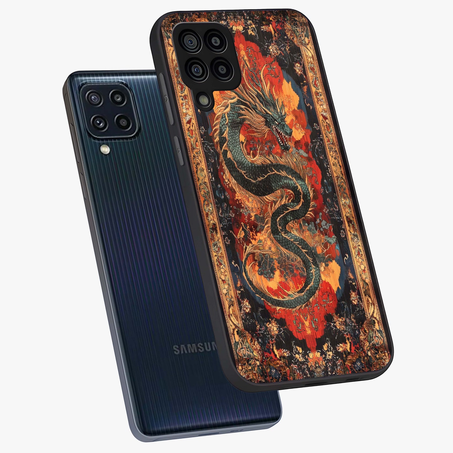 Inferno Dragon Soul Glass Case displayed in angled mockup highlighting powerful dragon illustration with inferno aesthetic.