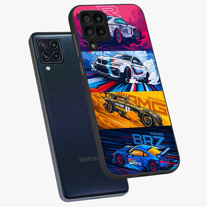 JDM Sports Car Glass Case displayed in angled mockup highlighting sleek Japanese racing car design with automotive aesthetic.