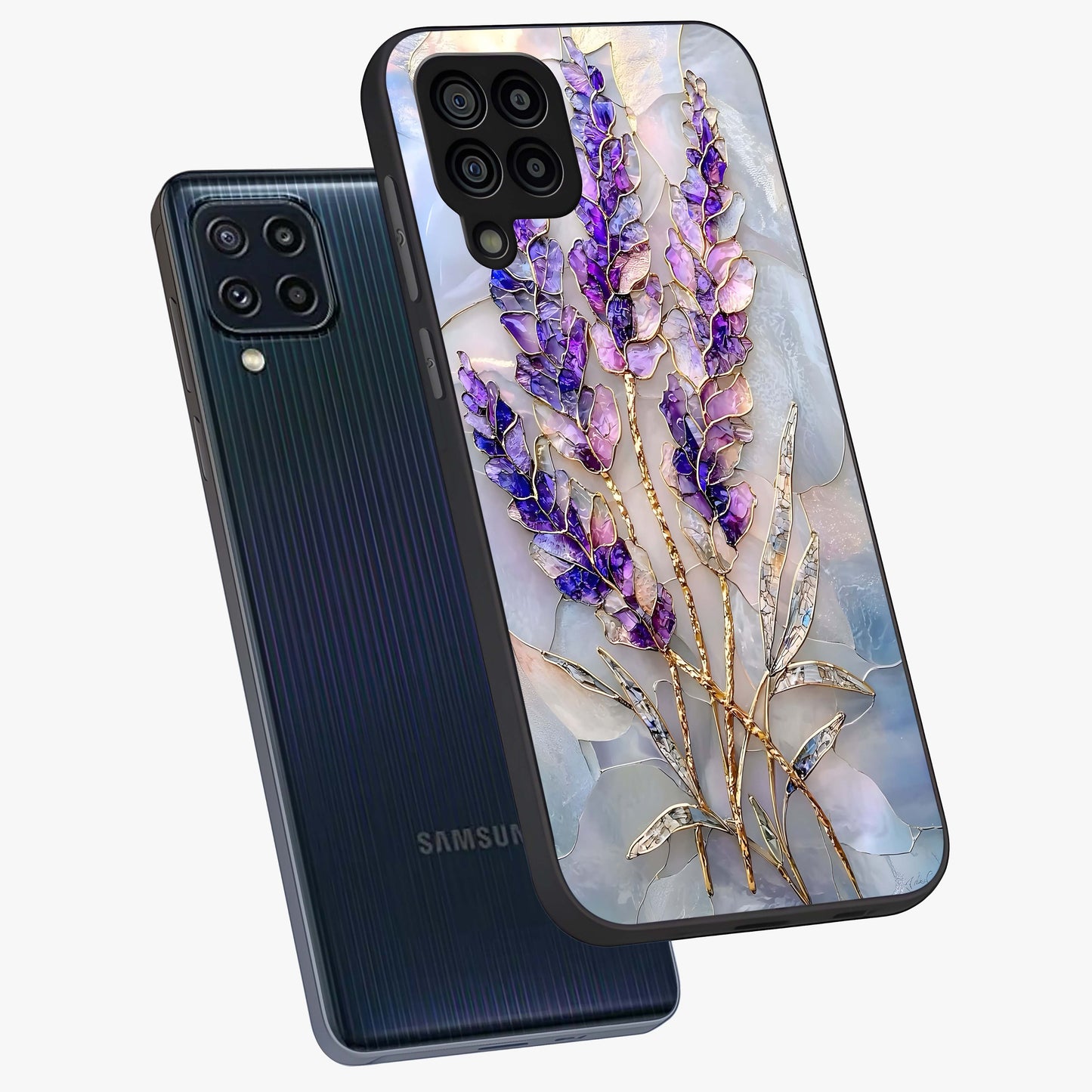 Lavender Dream Glow Glass Case displayed in angled mockup highlighting dreamy purple glow design with soft artistic style.