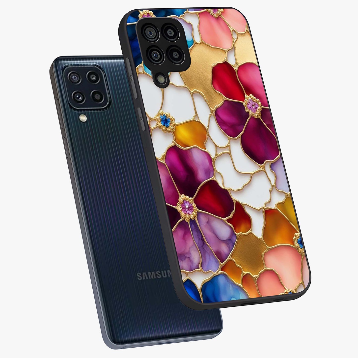 Marble Flower Pattern Glass Case displayed in angled mockup highlighting elegant marble floral design with modern aesthetic.