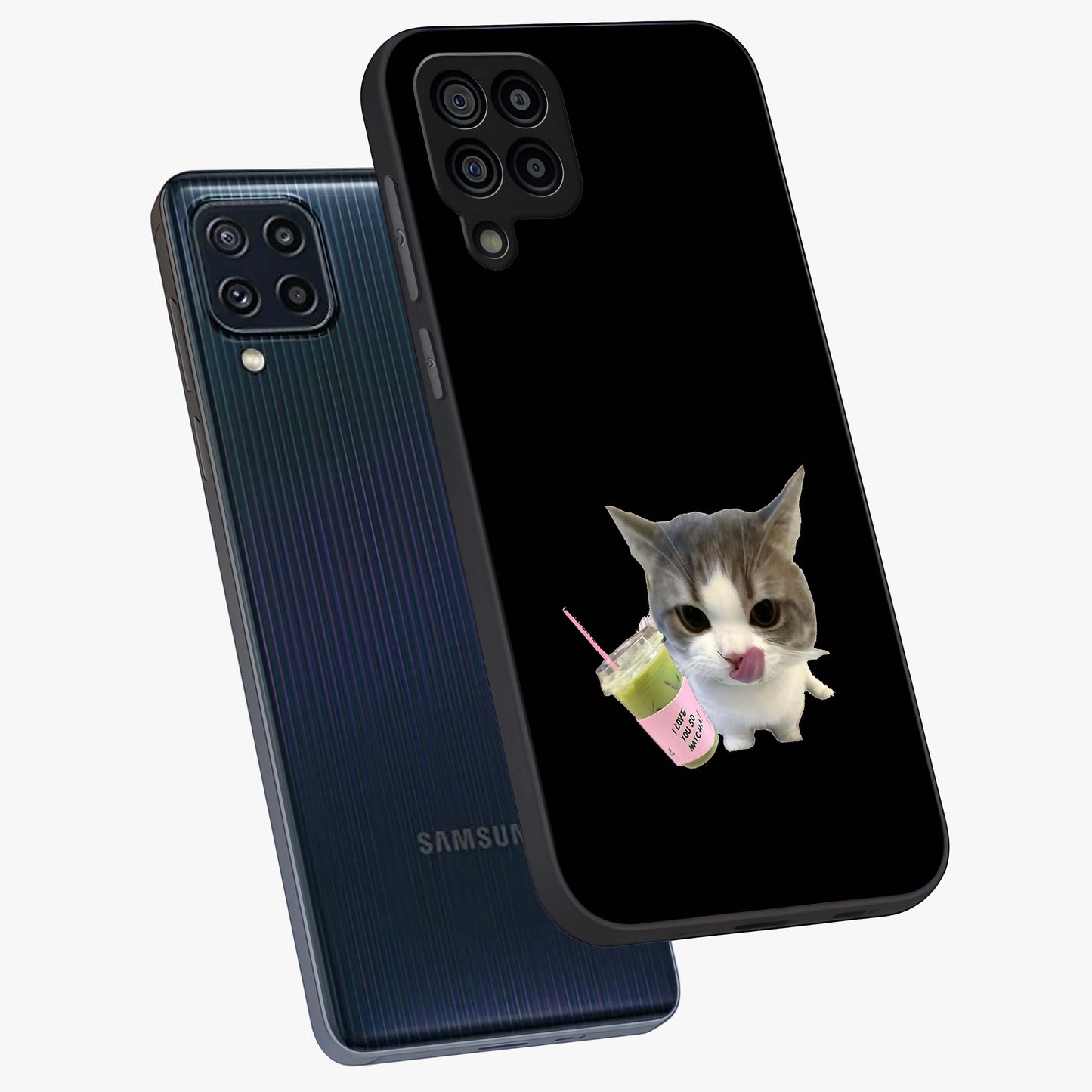 Matcha Cat Style Glass Case displayed in angled mockup highlighting playful feline design with pastel matcha aesthetic.
